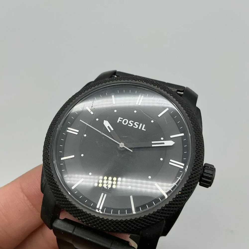 Fossil Machine FS4775 Mens Watch 42mm Black Dial Stainless New Battery 6.5